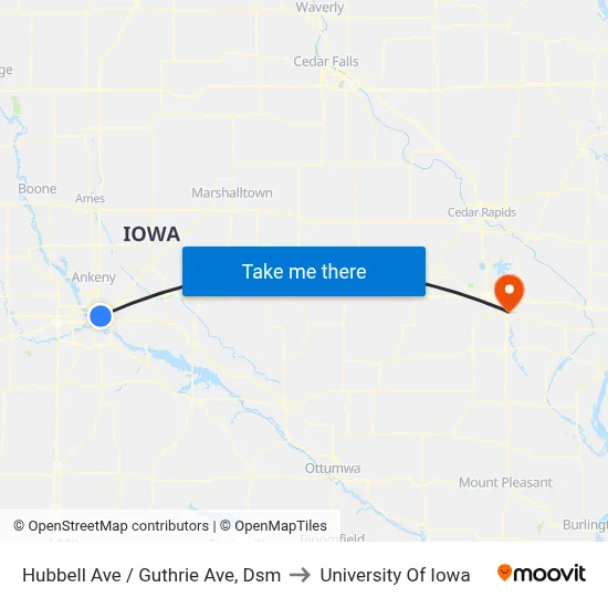 Hubbell Ave / Guthrie Ave, Dsm to University Of Iowa map