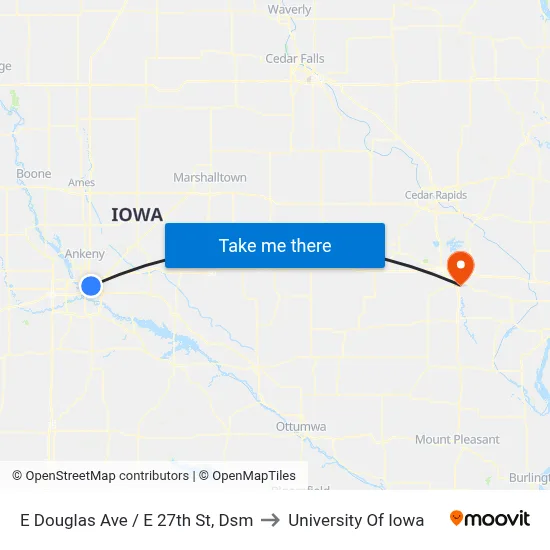 E Douglas Ave / E 27th St, Dsm to University Of Iowa map