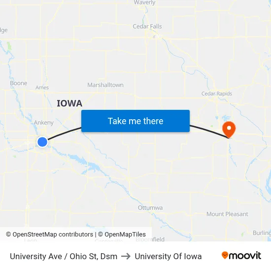 University Ave / Ohio St, Dsm to University Of Iowa map