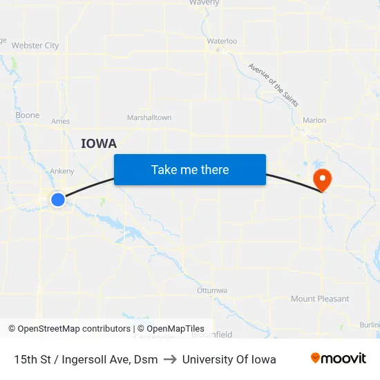 15th St / Ingersoll Ave, Dsm to University Of Iowa map