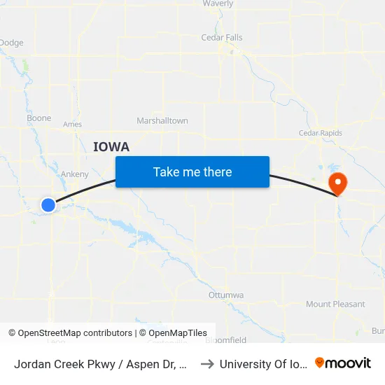 Jordan Creek Pkwy / Aspen Dr, Wdm to University Of Iowa map