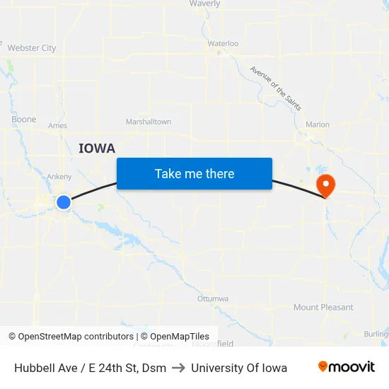 Hubbell Ave / E 24th St, Dsm to University Of Iowa map
