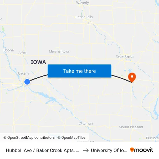 Hubbell Ave / Baker Creek Apts, Dsm to University Of Iowa map