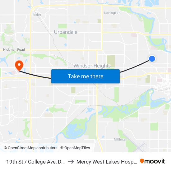 19th St / College Ave, Dsm to Mercy West Lakes Hospital map