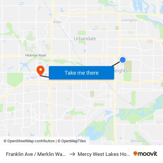 Franklin Ave / Merklin Way, Dsm to Mercy West Lakes Hospital map