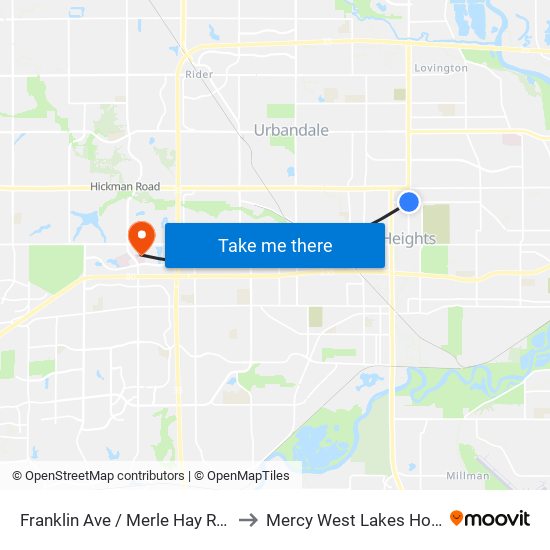 Franklin Ave / Merle Hay Rd, Dsm to Mercy West Lakes Hospital map