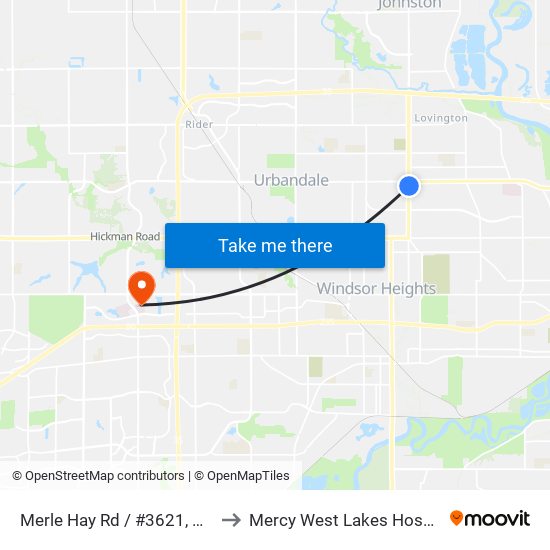 Merle Hay Rd / #3621, Dsm to Mercy West Lakes Hospital map