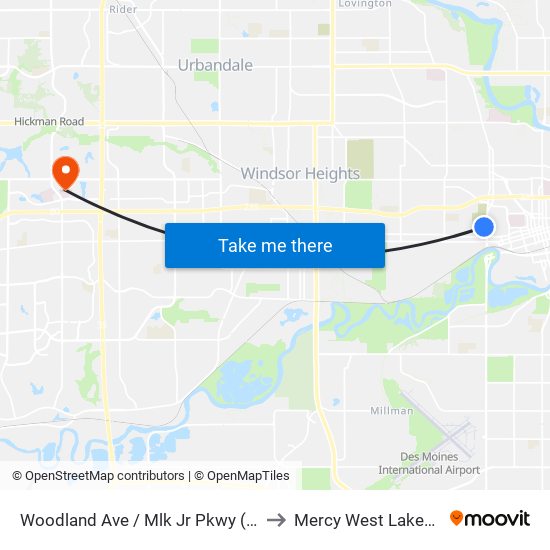 Woodland Ave / Mlk Jr Pkwy (Far-Side), Dsm to Mercy West Lakes Hospital map