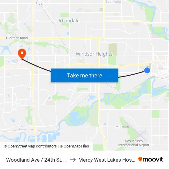 Woodland Ave / 24th St, Dsm to Mercy West Lakes Hospital map