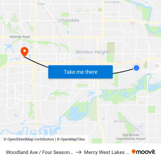 Woodland Ave / Four Seasons Apts, Dsm to Mercy West Lakes Hospital map