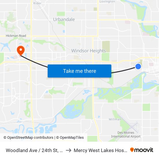 Woodland Ave / 24th St, Dsm to Mercy West Lakes Hospital map