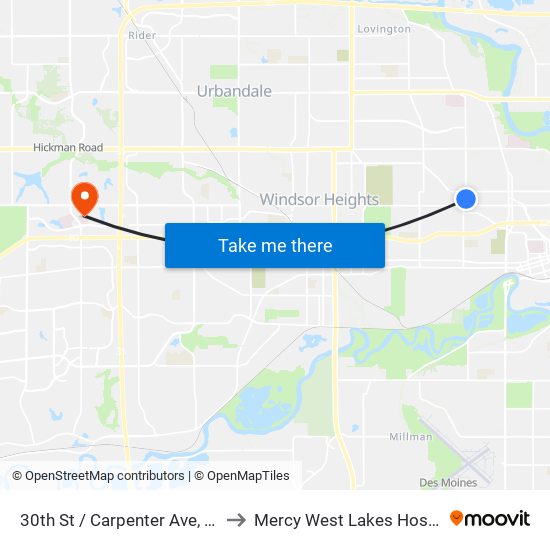 30th St / Carpenter Ave, Dsm to Mercy West Lakes Hospital map