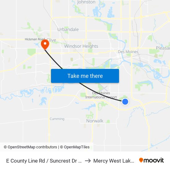 E County Line Rd / Suncrest Dr (Mid-Block), Dsm to Mercy West Lakes Hospital map