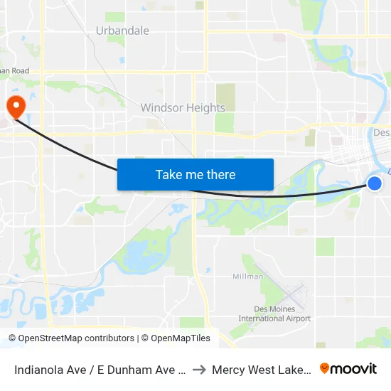 Indianola Ave / E Dunham Ave (Far-Side), Dsm to Mercy West Lakes Hospital map