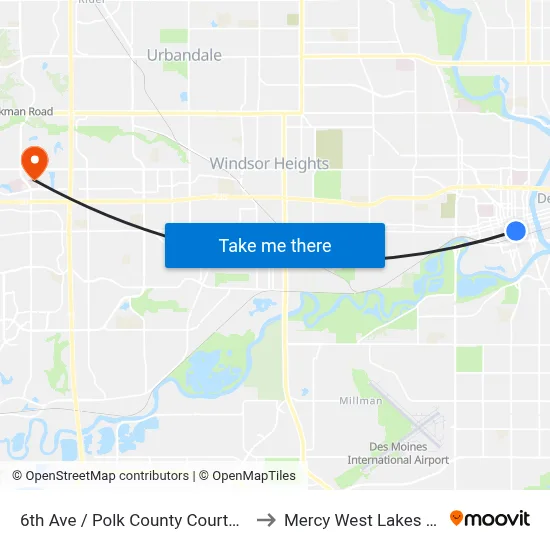 6th Ave / Polk County Courthouse, Dsm to Mercy West Lakes Hospital map