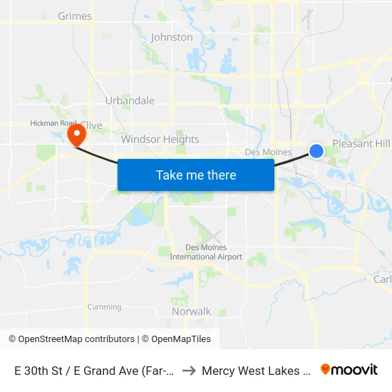 E 30th St / E Grand Ave (Far-Side), Dsm to Mercy West Lakes Hospital map