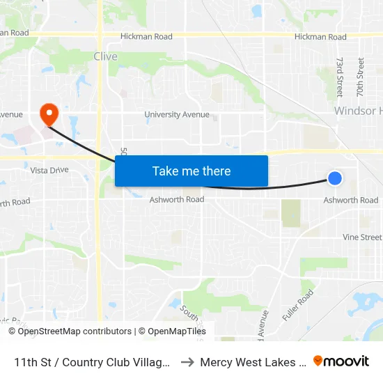 11th St / Country Club Village Apts, Wdm to Mercy West Lakes Hospital map