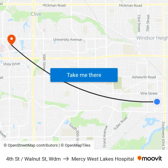 4th St / Walnut St, Wdm to Mercy West Lakes Hospital map