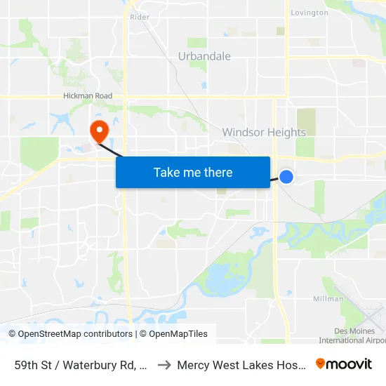 59th St / Waterbury Rd, Dsm to Mercy West Lakes Hospital map