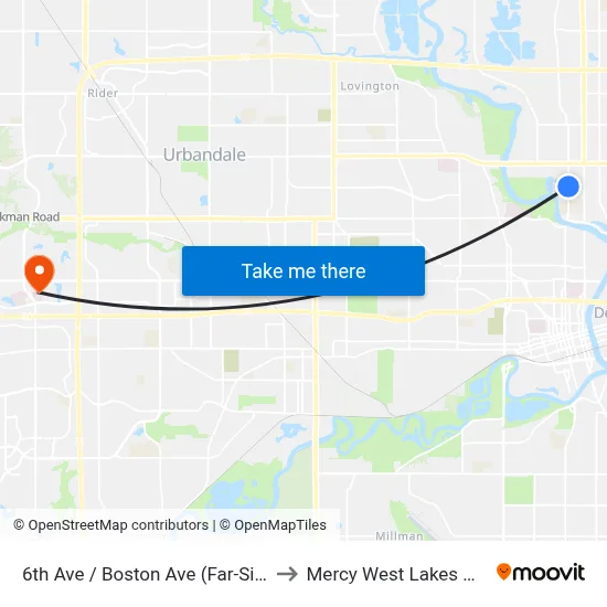 6th Ave / Boston Ave (Far-Side), Dsm to Mercy West Lakes Hospital map