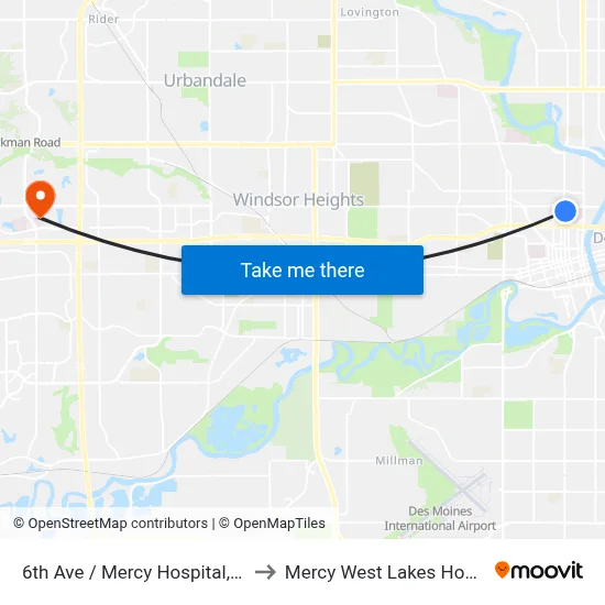 6th Ave / Mercy Hospital, Dsm to Mercy West Lakes Hospital map