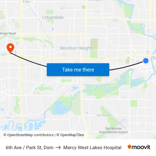 6th Ave / Park St, Dsm to Mercy West Lakes Hospital map