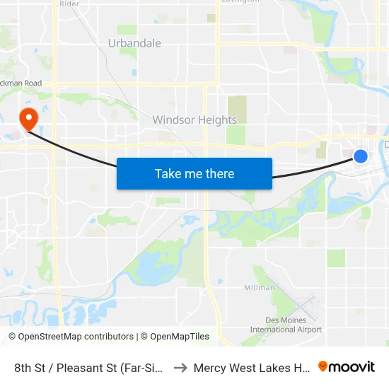 8th St / Pleasant St (Far-Side), Dsm to Mercy West Lakes Hospital map