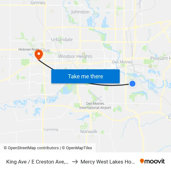 King Ave / E Creston Ave, Dsm to Mercy West Lakes Hospital map