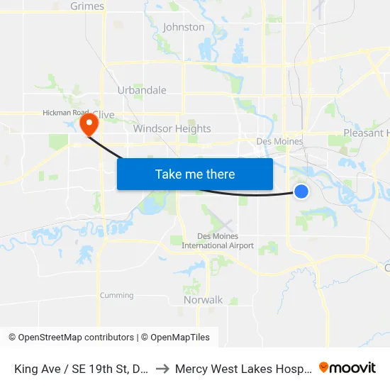 King Ave / SE 19th St, Dsm to Mercy West Lakes Hospital map