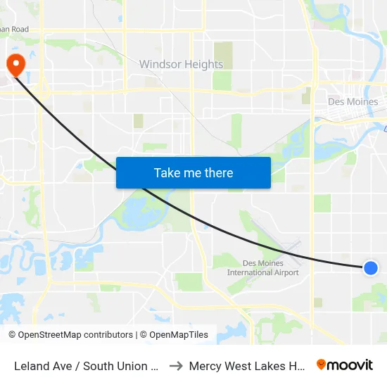 Leland Ave / South Union St, Dsm to Mercy West Lakes Hospital map