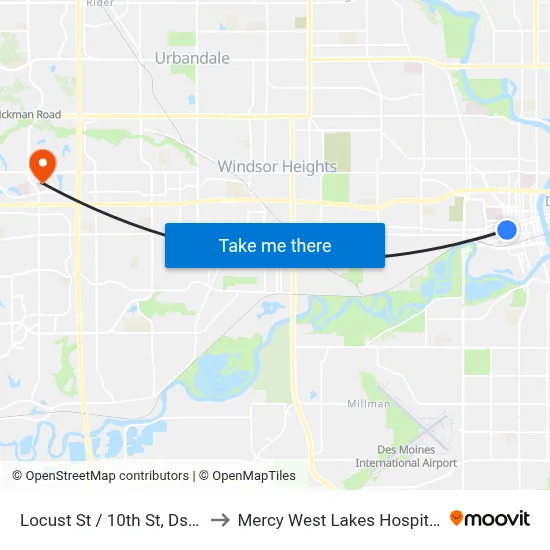 Locust St / 10th St, Dsm to Mercy West Lakes Hospital map