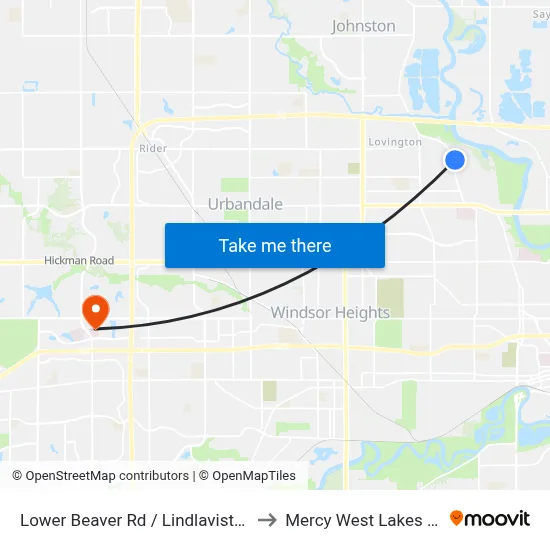 Lower Beaver Rd / Lindlavista Way, Dsm to Mercy West Lakes Hospital map