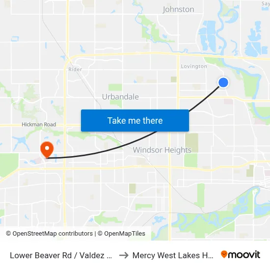 Lower Beaver Rd / Valdez Dr, Dsm to Mercy West Lakes Hospital map