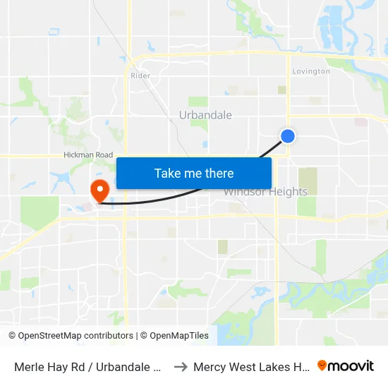 Merle Hay Rd / Urbandale Ave, Dsm to Mercy West Lakes Hospital map