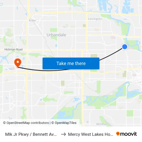 Mlk Jr Pkwy / Bennett Ave, Dsm to Mercy West Lakes Hospital map