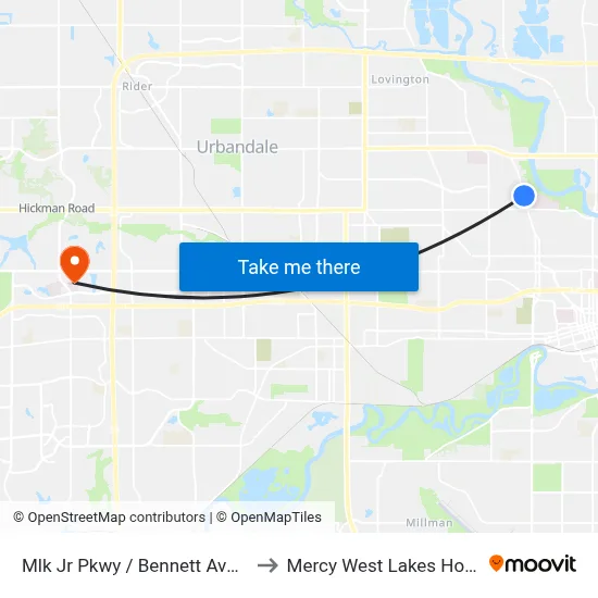 Mlk Jr Pkwy / Bennett Ave, Dsm to Mercy West Lakes Hospital map