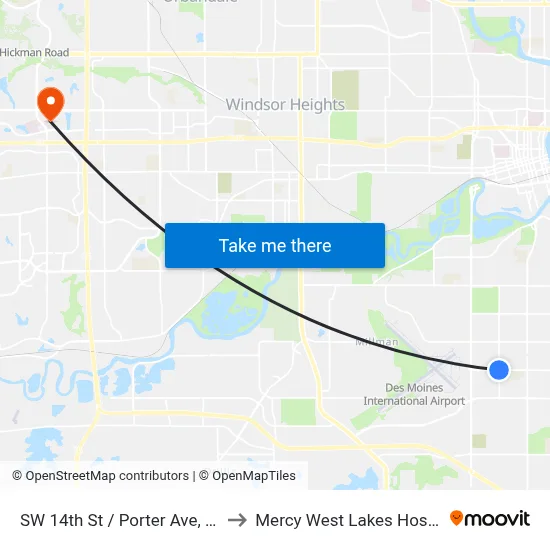 SW 14th St / Porter Ave, Dsm to Mercy West Lakes Hospital map