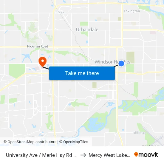 University Ave / Merle Hay Rd (Far-Side), Dsm to Mercy West Lakes Hospital map