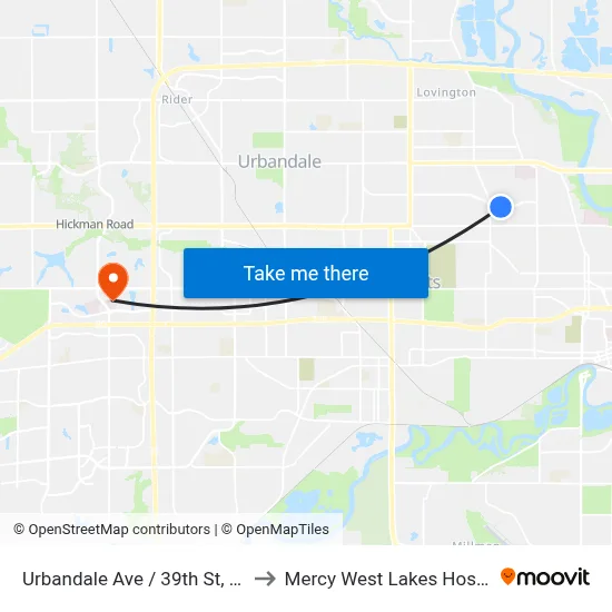 Urbandale Ave / 39th St, Dsm to Mercy West Lakes Hospital map