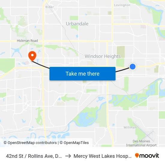 42nd St / Rollins Ave, Dsm to Mercy West Lakes Hospital map