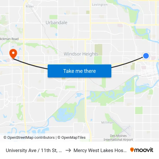 University Ave / 11th St, Dsm to Mercy West Lakes Hospital map