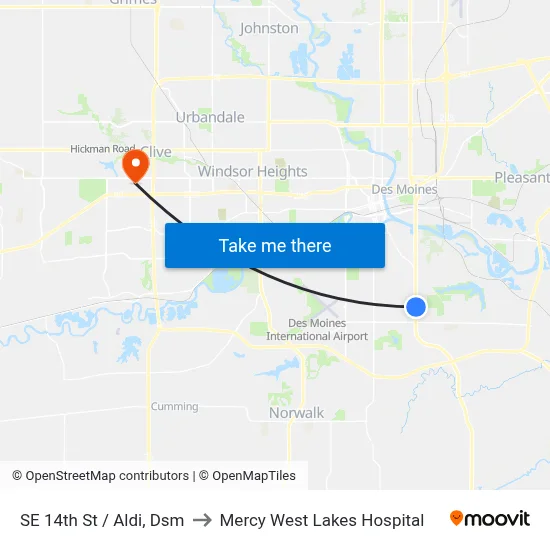 SE 14th St / Aldi, Dsm to Mercy West Lakes Hospital map