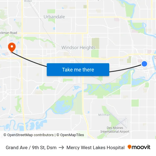 Grand Ave / 9th St, Dsm to Mercy West Lakes Hospital map