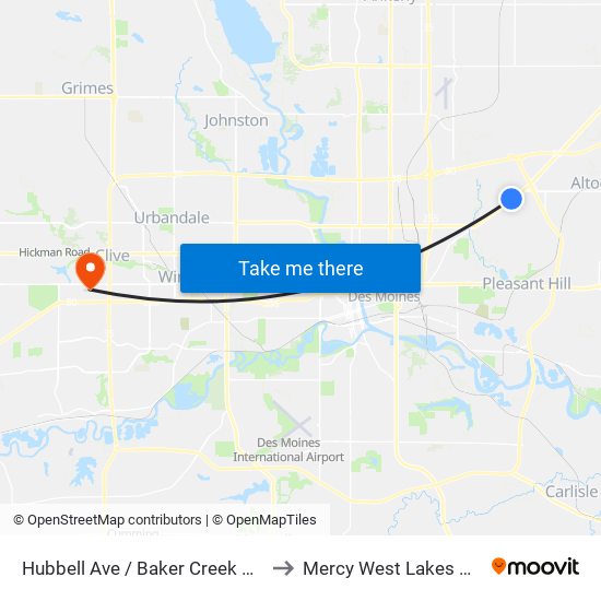 Hubbell Ave / Baker Creek Apts, Dsm to Mercy West Lakes Hospital map
