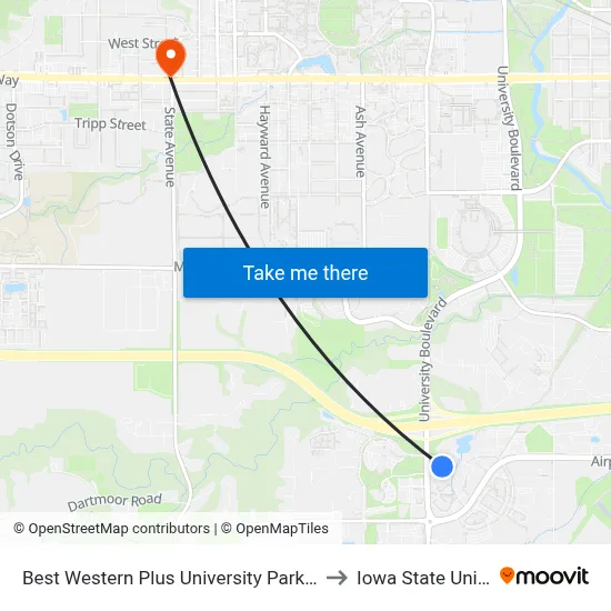Best Western Plus University Park Inn & Suites to Iowa State University map