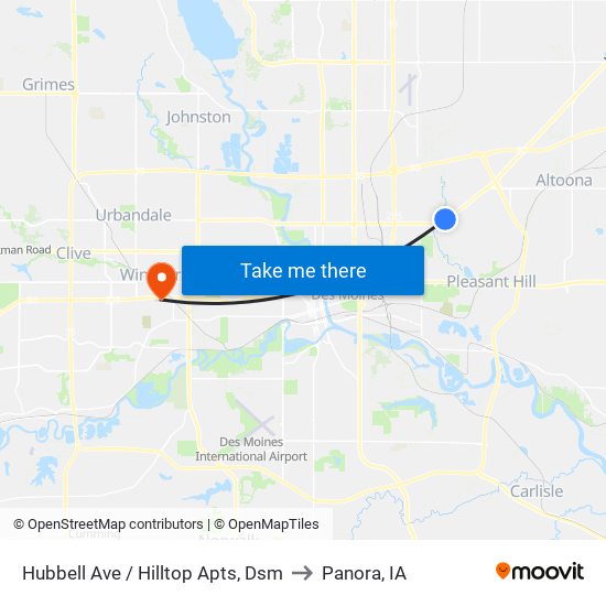 Hubbell Ave / Hilltop Apts, Dsm to Panora, IA map