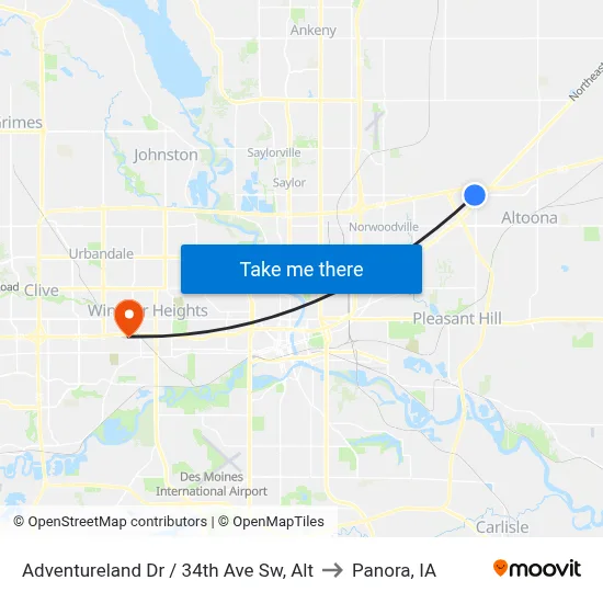 Adventureland Dr / 34th Ave Sw, Alt to Panora, IA map