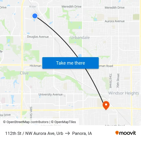 112th St / NW Aurora Ave, Urb to Panora, IA map