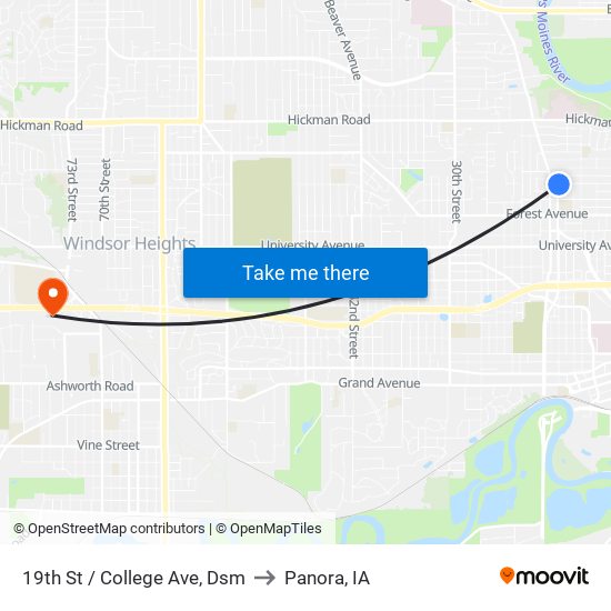 19th St / College Ave, Dsm to Panora, IA map