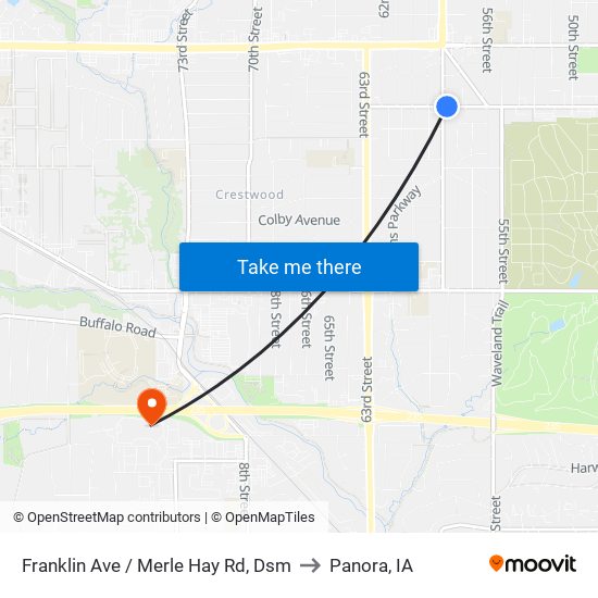 Franklin Ave / Merle Hay Rd, Dsm to Panora, IA map